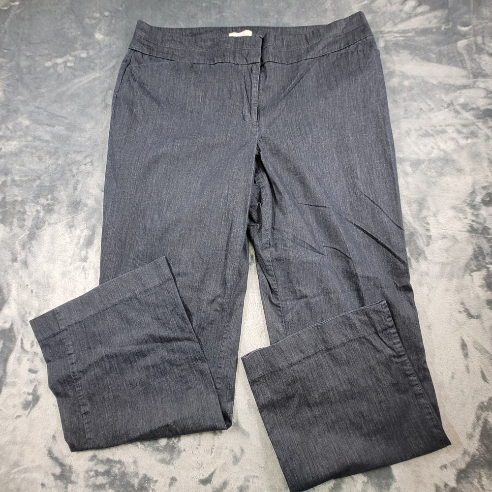 Ann Taylor LOFT Curvy Straight Leg Trousers Navy Blue Denim Sz 14 Cotton Stretch
